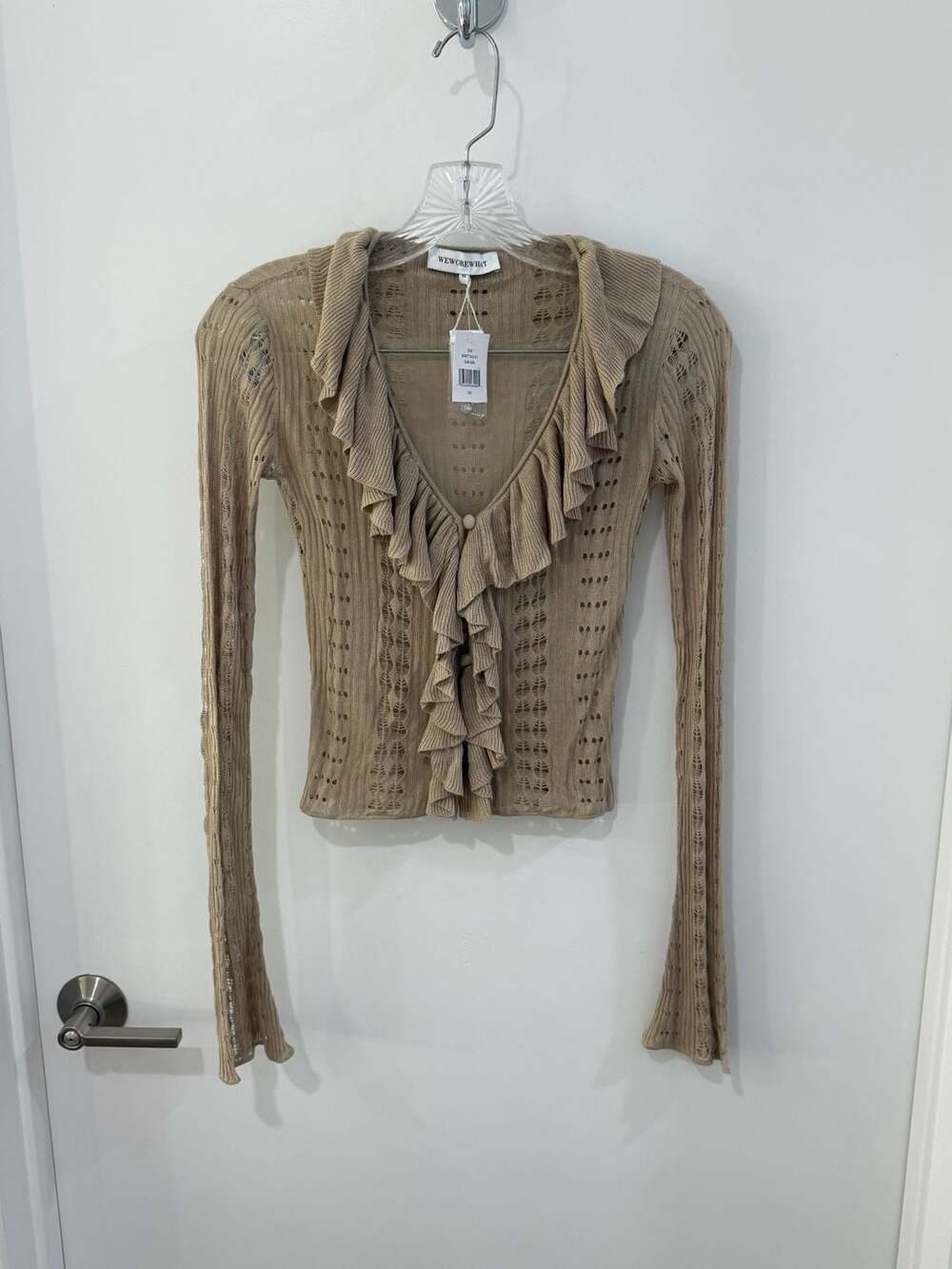 WeWoreWhat Ruffle Detail Knit Cardigan in Safari